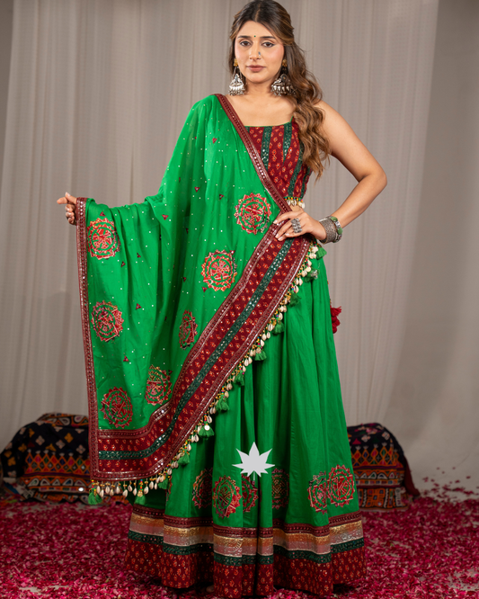 Premium Parrot Green & Maroon Navratri Chaniya Choli
