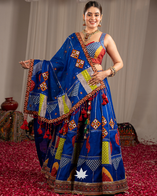 Nila Pankhudi | Premium Royal Blue Heritage Navratri Chaniya Choli