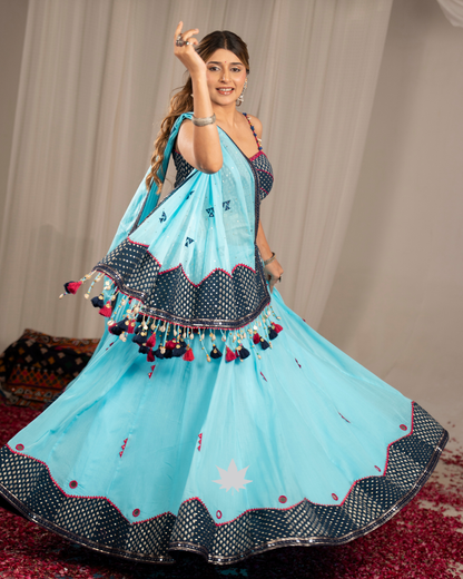 Gokul Raas | Premium Sky Blue Chaniya Choli