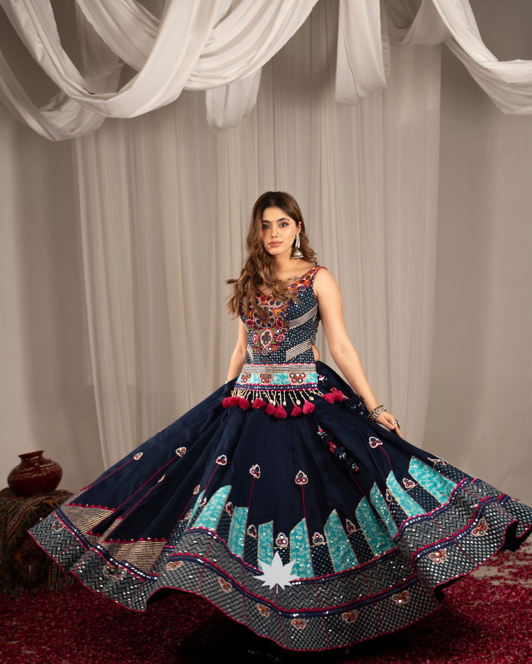 Mayur Raas | Premium Navy &amp; Turquoise Navratri Chaniya Choli