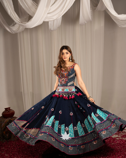 Mayur Raas | Premium Navy &amp; Turquoise Navratri Chaniya Choli