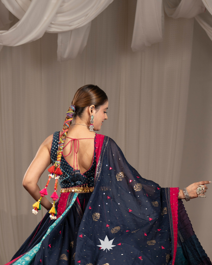 Aura Pankhudi | Premium Dark Navy Blue Festive Navratri Lehenga