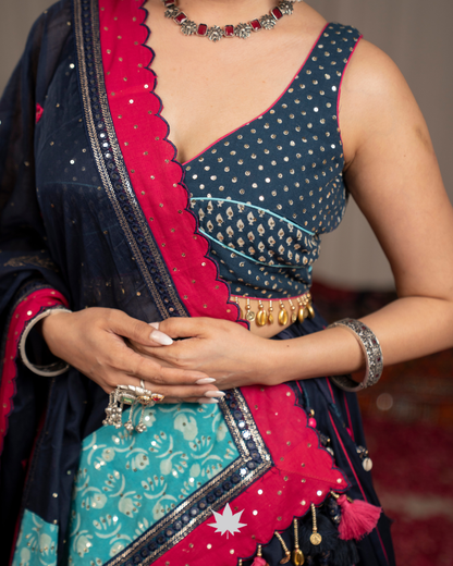 Aura Pankhudi | Premium Dark Navy Blue Festive Navratri Lehenga