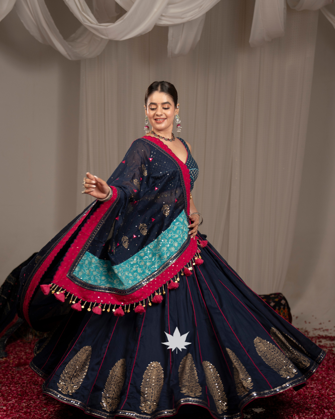 Aura Pankhudi | Premium Dark Navy Blue Festive Navratri Lehenga