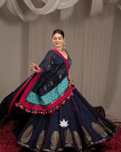 Aura Pankhudi | Premium Dark Navy Blue Festive Navratri Lehenga