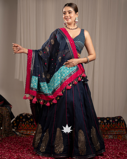 Aura Pankhudi | Premium Dark Navy Blue Festive Navratri Lehenga