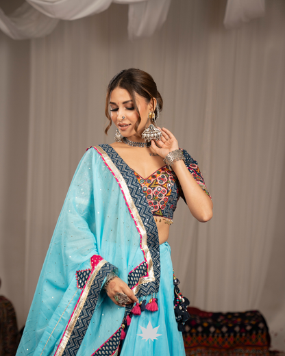 Sheetal Pankhudi | Premium Sky Blue Navratri Chaniya Choli