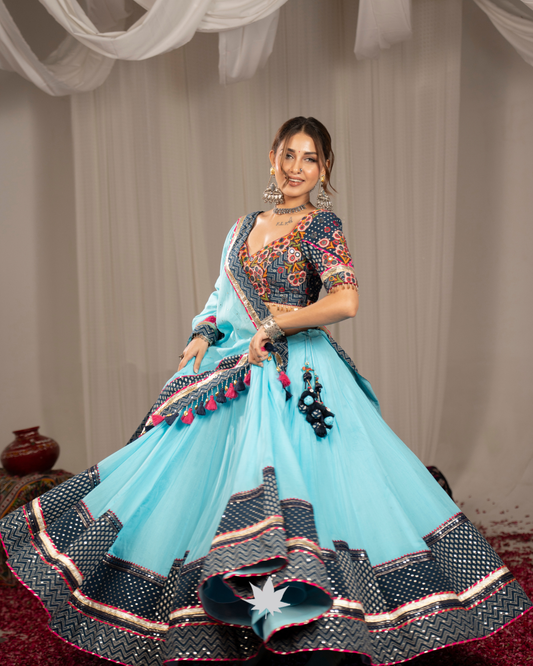 Sheetal Pankhudi | Premium Sky Blue Navratri Chaniya Choli