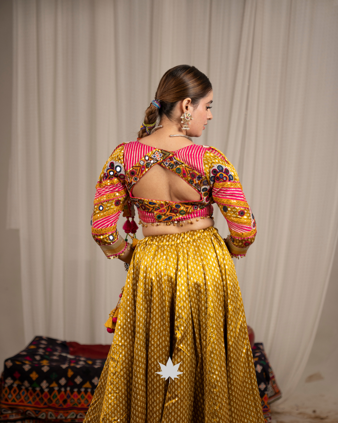 Mustard Yellow & Pink Gajji Silk Chaniya Choli