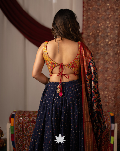 Navy Blue Chaniya Choli with Multicolored Patola Print Dupatta