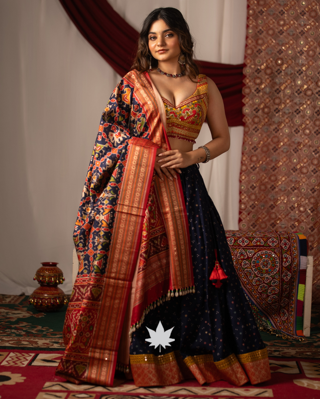 Navy Blue Chaniya Choli with Multicolored Patola Print Dupatta