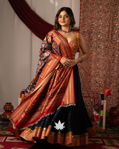 Navy Blue Chaniya Choli with Multicolored Patola Print Dupatta