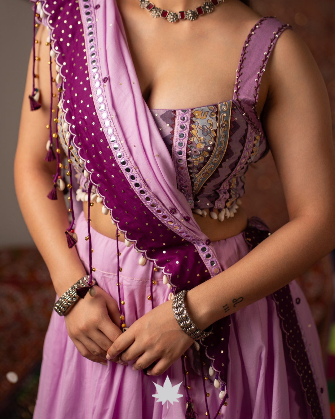 Lavender Mirror Work Chaniya Choli