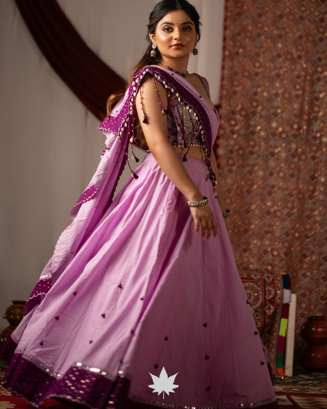 Lavender Mirror Work Chaniya Choli