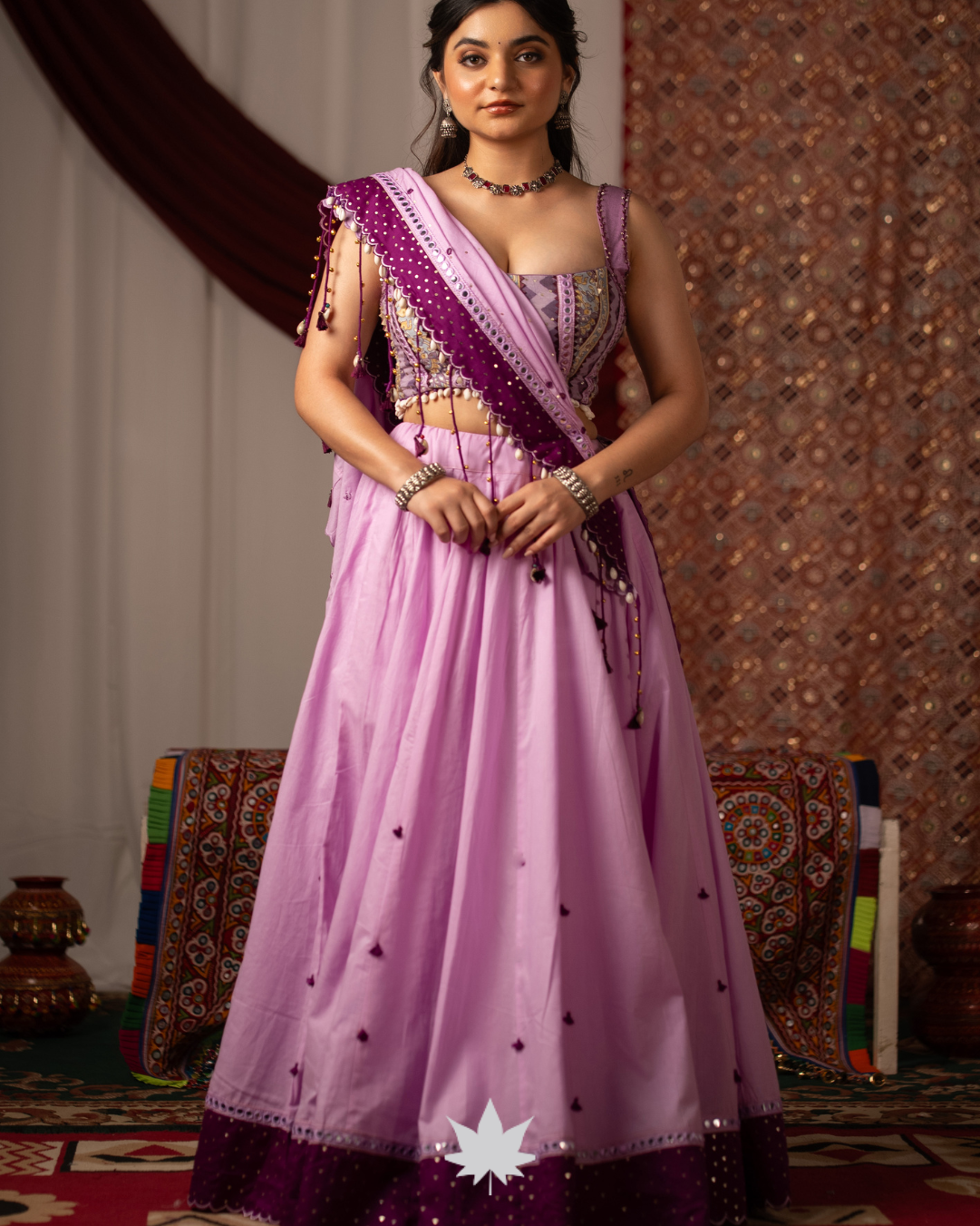 Lavender Mirror Work Chaniya Choli