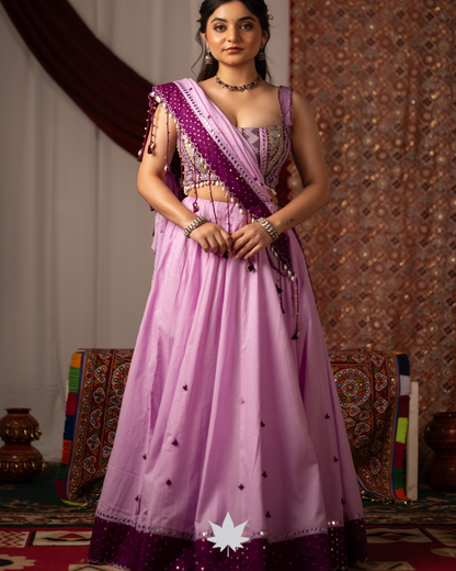 Lavender Mirror Work Chaniya Choli