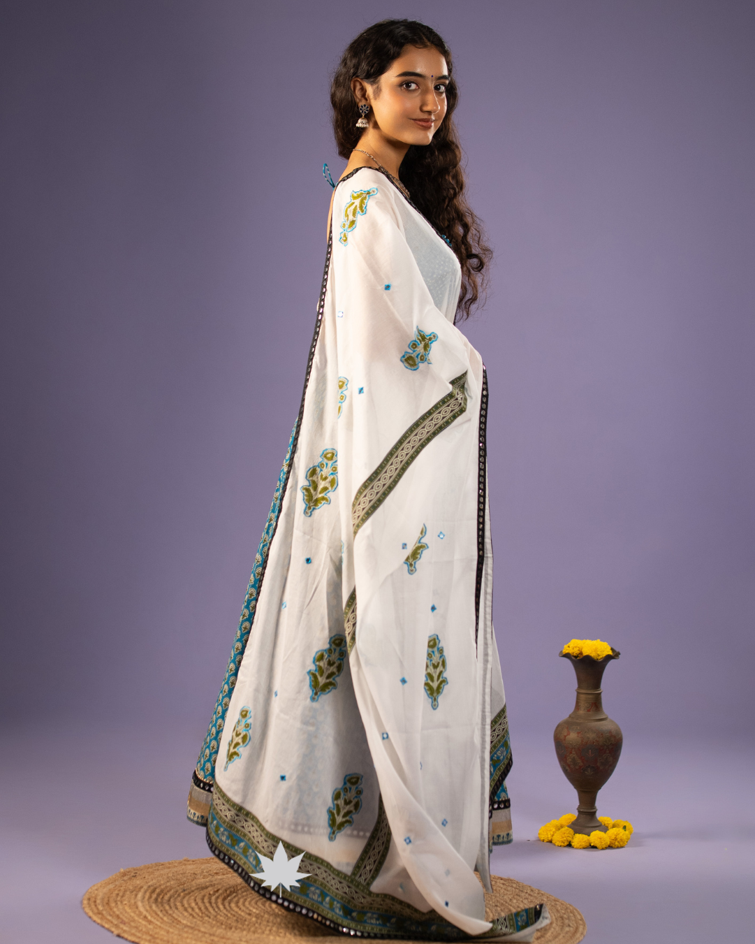 Elegant Blue Printed Anarkali Set with White Dupatta