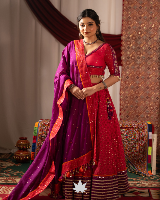 Vibrant Rani Pink with Purple Dupatta Chaniya Choli