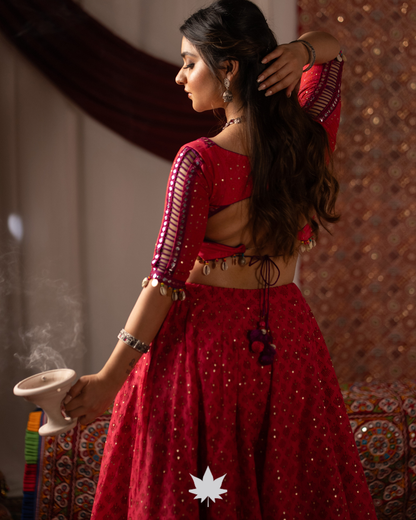 Vibrant Rani Pink with Purple Dupatta Chaniya Choli