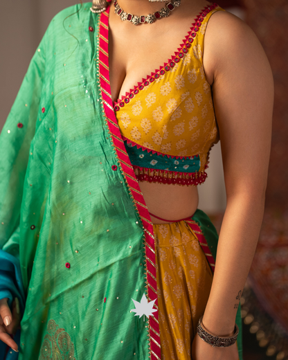 Yellow and Green Printed Chaniya Choli