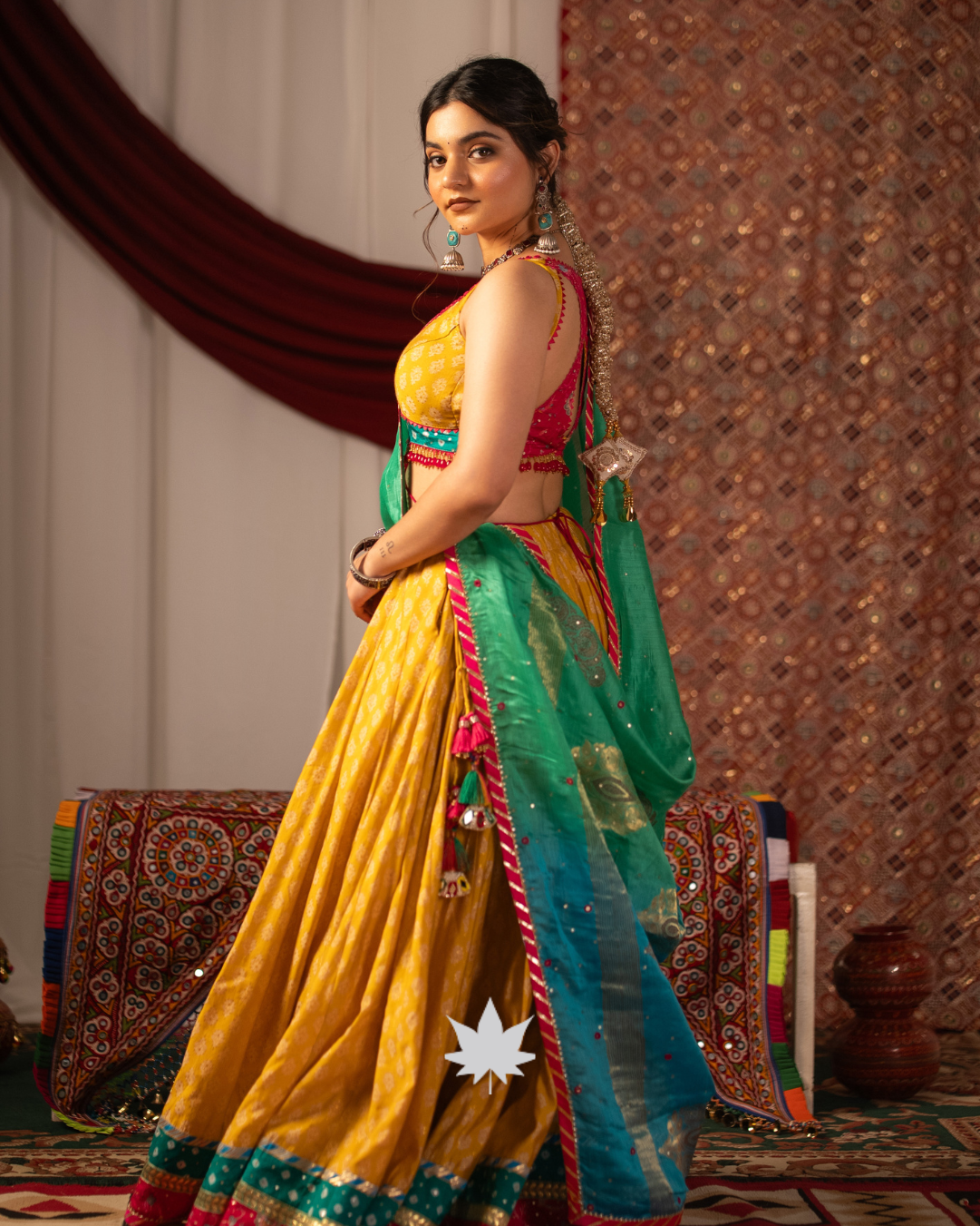 Yellow and Green Printed Chaniya Choli
