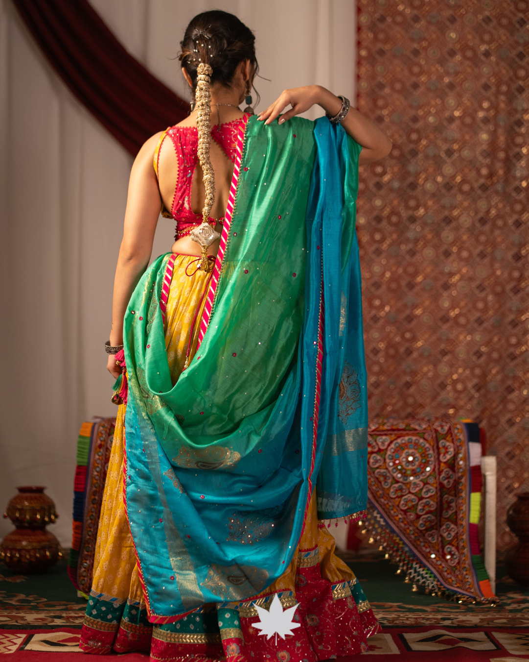 Yellow and Green Printed Chaniya Choli