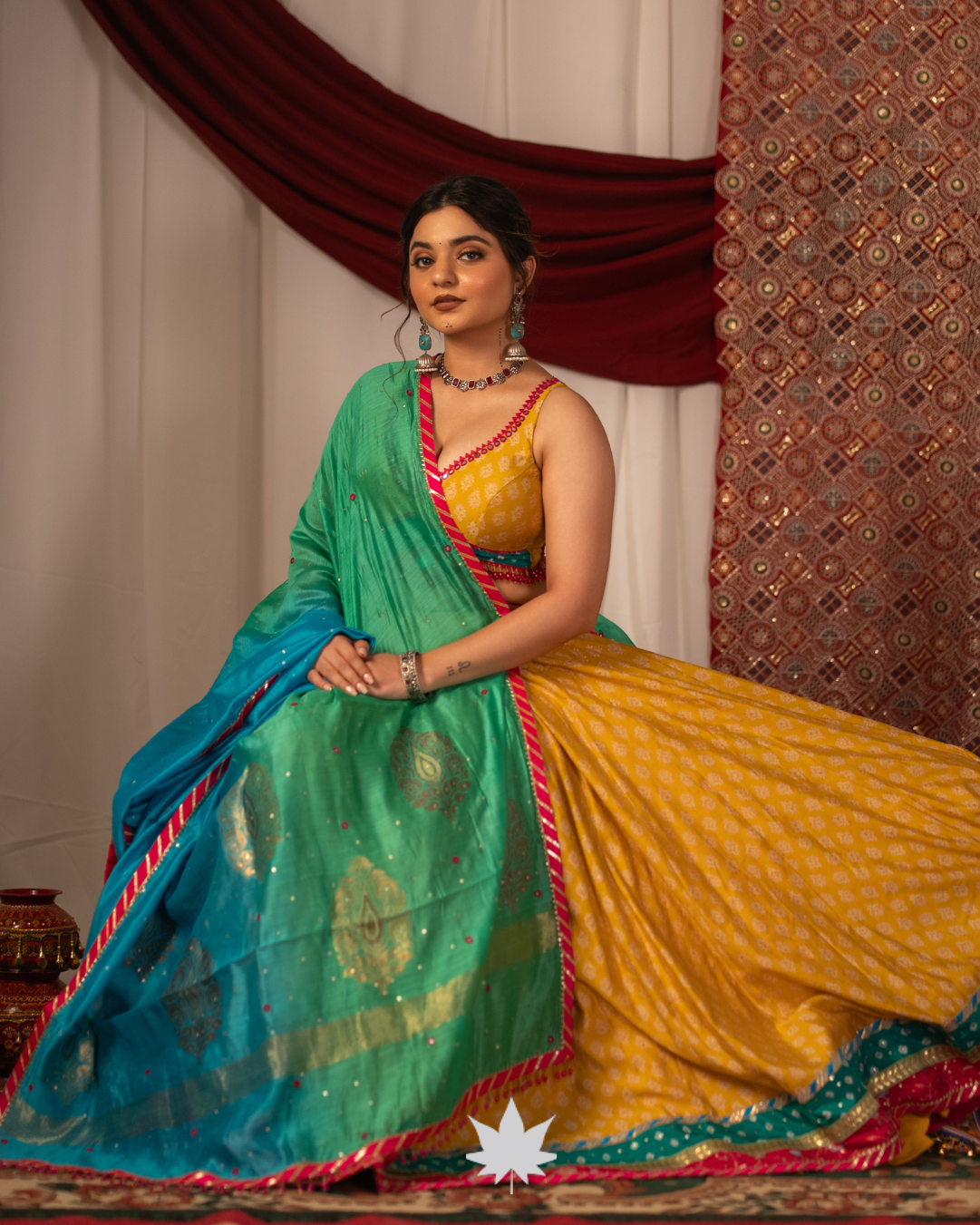 Yellow and Green Printed Chaniya Choli