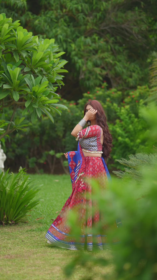 ROYAL RED& BLUE BANDHANI CHANIYA CHOLI