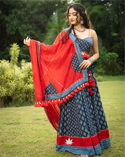 Indigo&Red Chaniya Choli Set