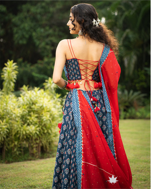 Indigo&Red Chaniya Choli Set